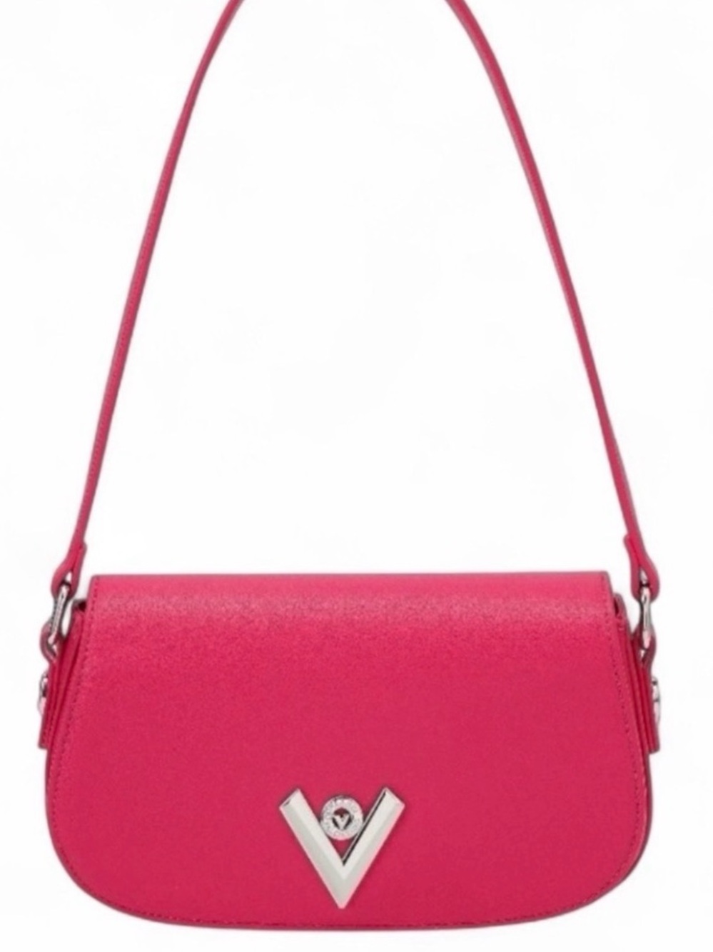 Valentino Orlandi Velora Hot Pink Shoulder Bag with Silver V Emblem